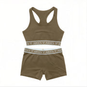 Flat lay of AstroWorld Aries Sport Bra Set in Brown