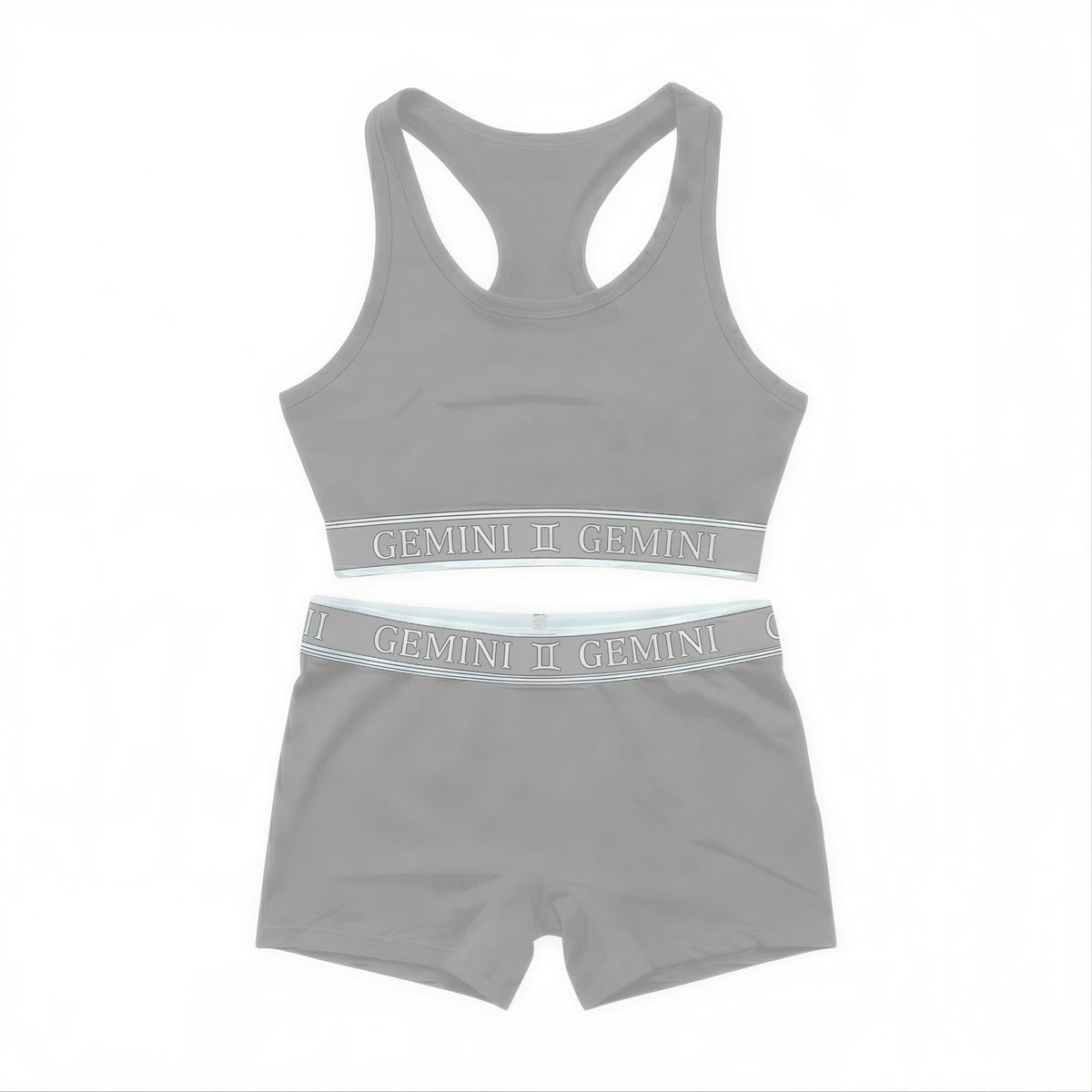 Flat lay of AstroWorld Gemini Sport Bra Set in Grey