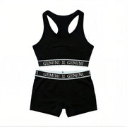 Flat lay of AstroWorld Gemini Sport Bra Set in Black