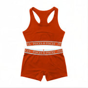 Flat lay of AstroWorld Pisces Sport Bra Set in Orange